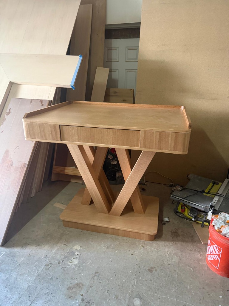 Sculptural geometric oak desk