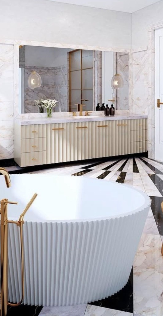 White fluted bathroom suite vanity